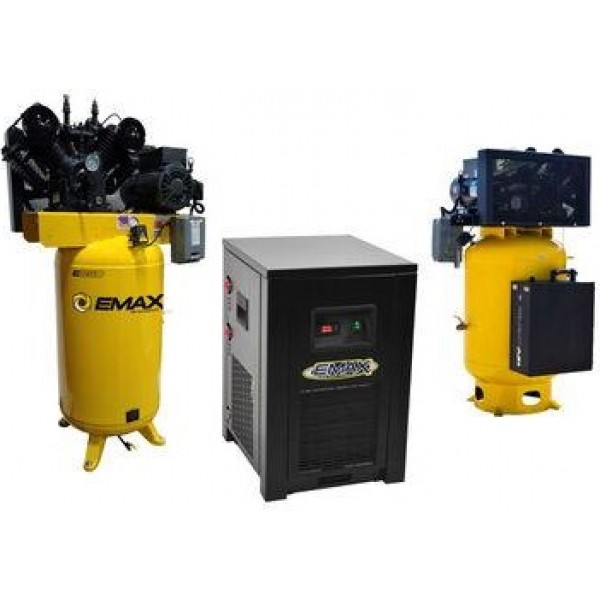 EMAX 80 Gallon 175 Psi 7.5HP Vertical Air Compressor with Compressed Air Dryer & Silencer Kit Bundle